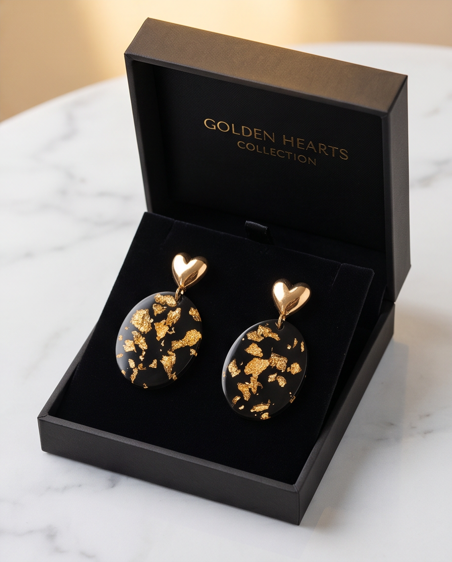 Boucles d'oreilles pendantes "black & Gold"