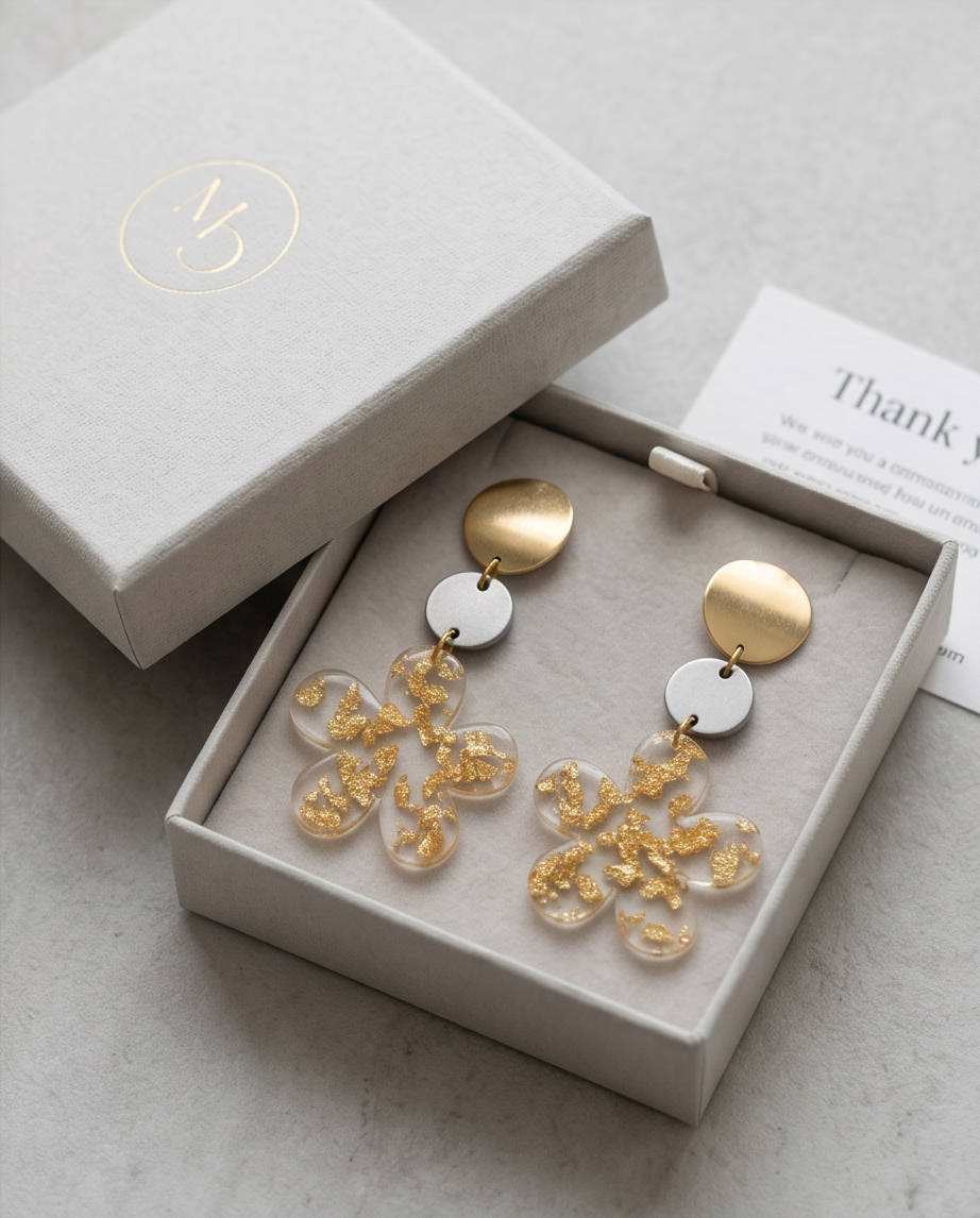 Boucles d'oreilles "fleur" white and gold