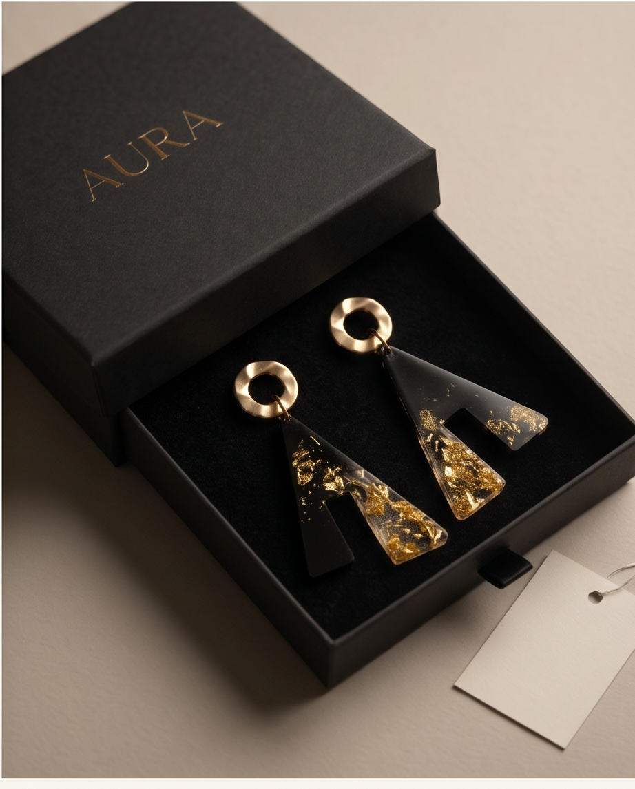 Boucles d'oreilles pendantes "black & Gold"