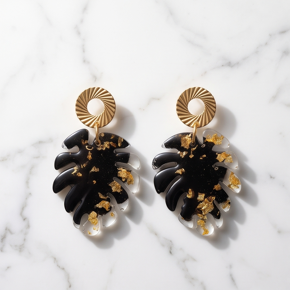 Boucles d’oreilles feuilles « black & Gold »