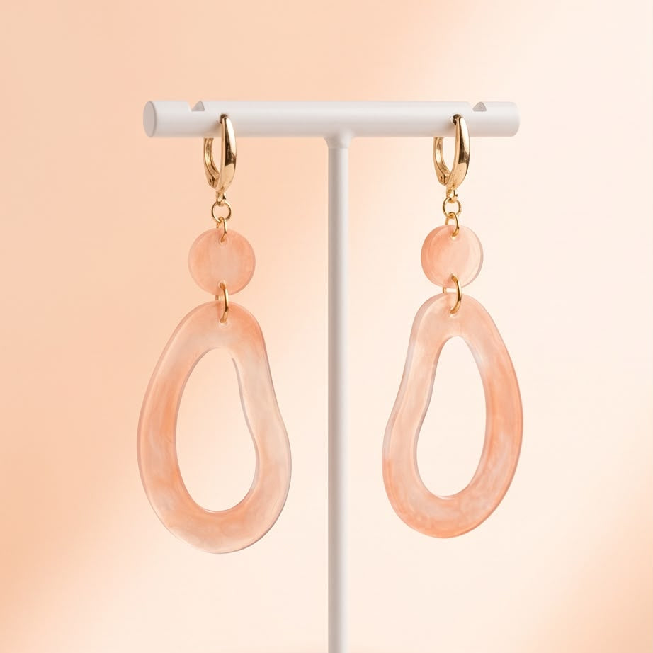 Boucles d'Oreilles Pendantes Composition Rose & Or