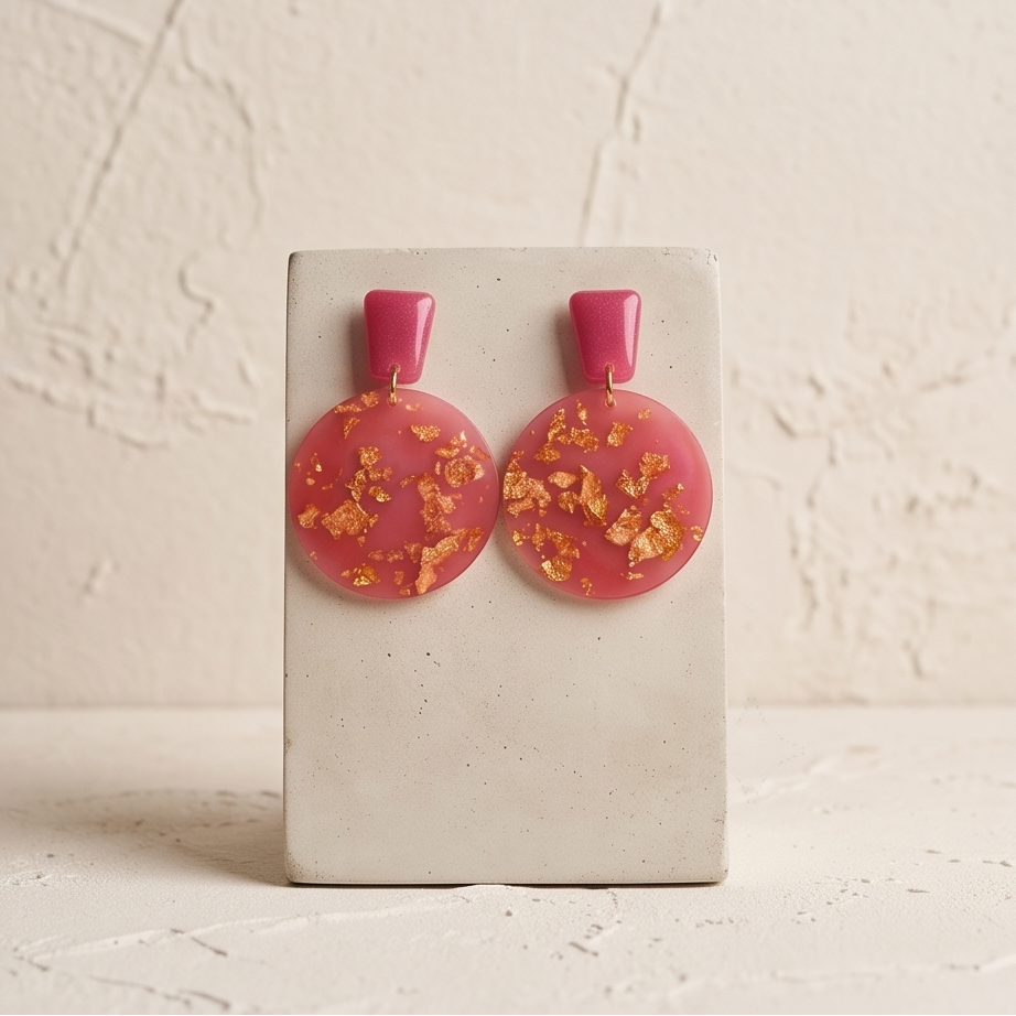 Boucles d’oreilles roses et gold