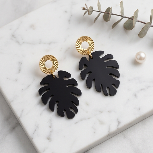Boucles d’oreilles feuilles « black »