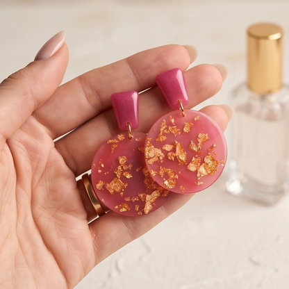 Boucles d’oreilles roses et gold