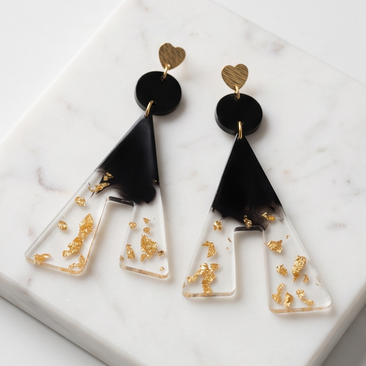 Boucles d'oreilles pendantes "black & Gold"