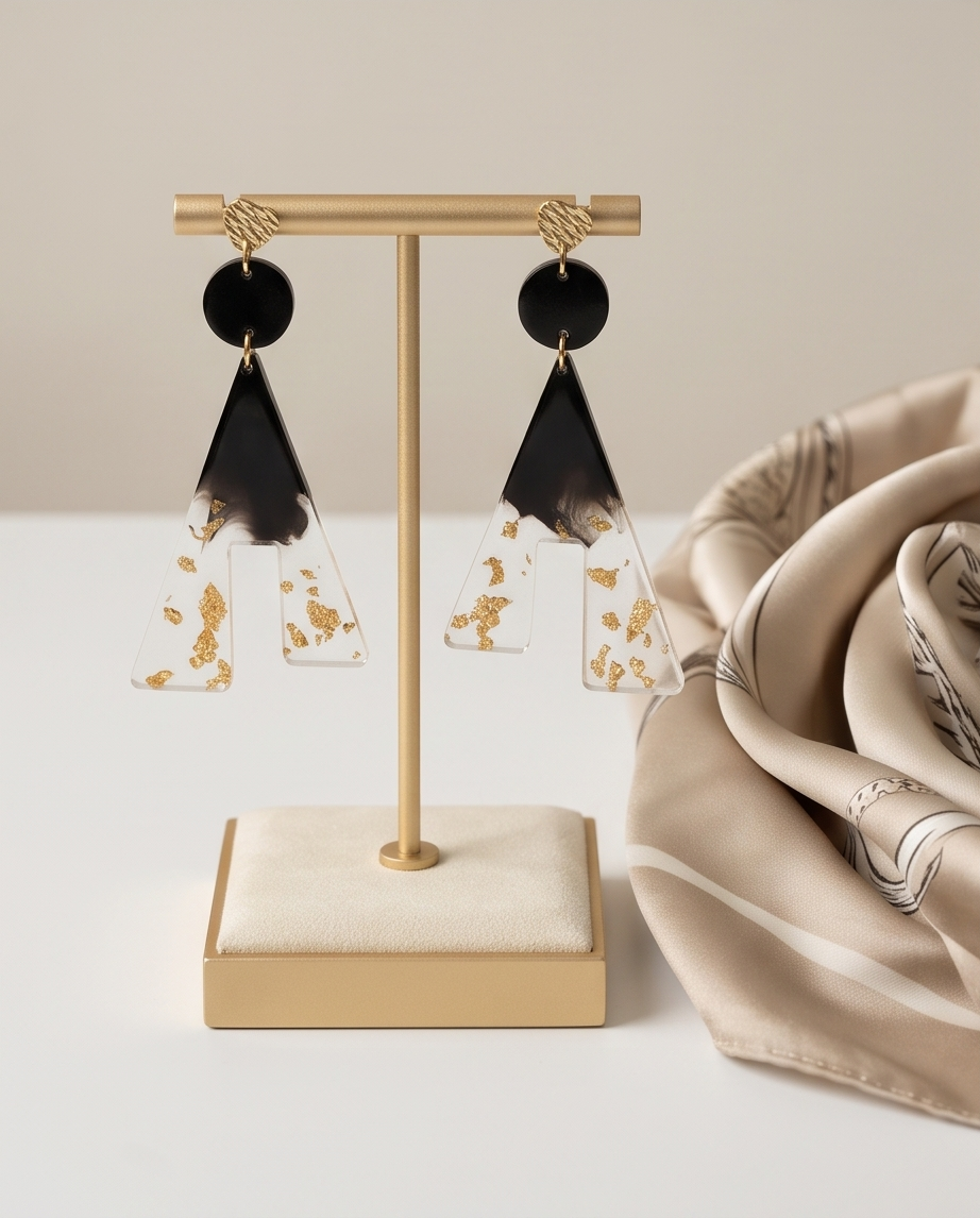 Boucles d'oreilles pendantes "black & Gold"