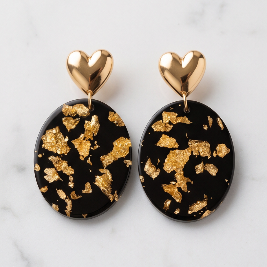 Boucles d'oreilles pendantes "black & Gold"