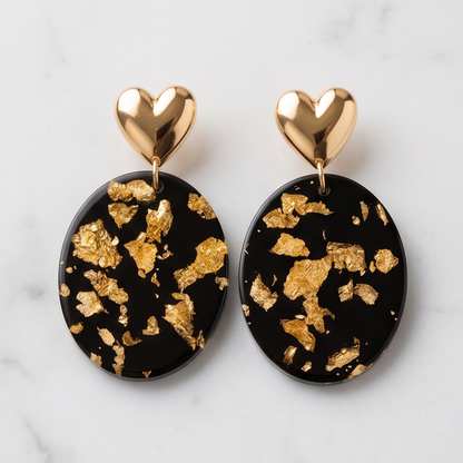 Boucles d'oreilles pendantes "black & Gold"