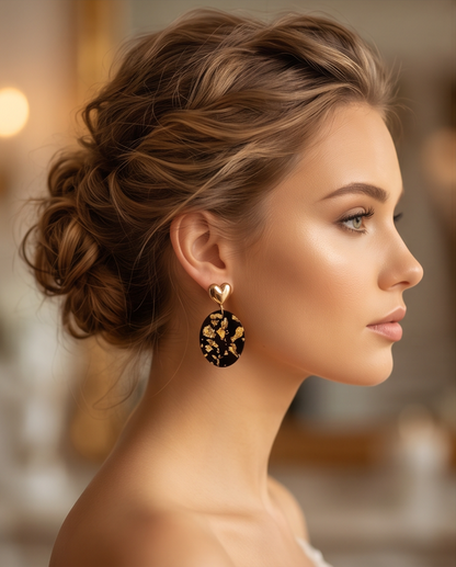 Boucles d'oreilles pendantes "black & Gold"