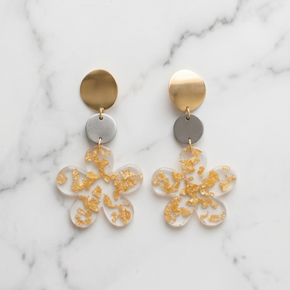 Boucles d'oreilles "fleur" white and gold