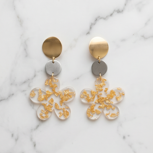 Boucles d'oreilles "fleur" white and gold