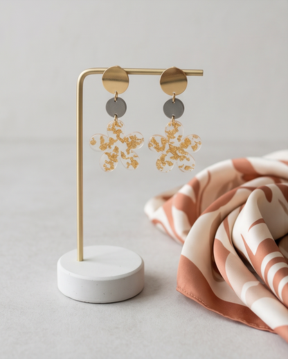 Boucles d'oreilles "fleur" white and gold