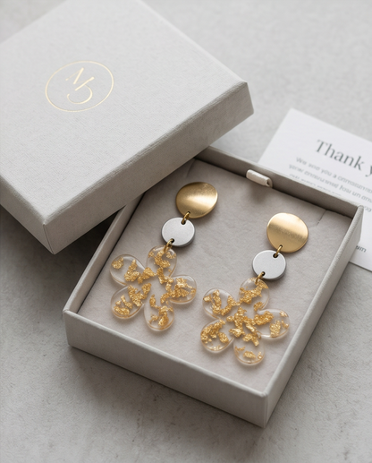 Boucles d'oreilles "fleur" white and gold