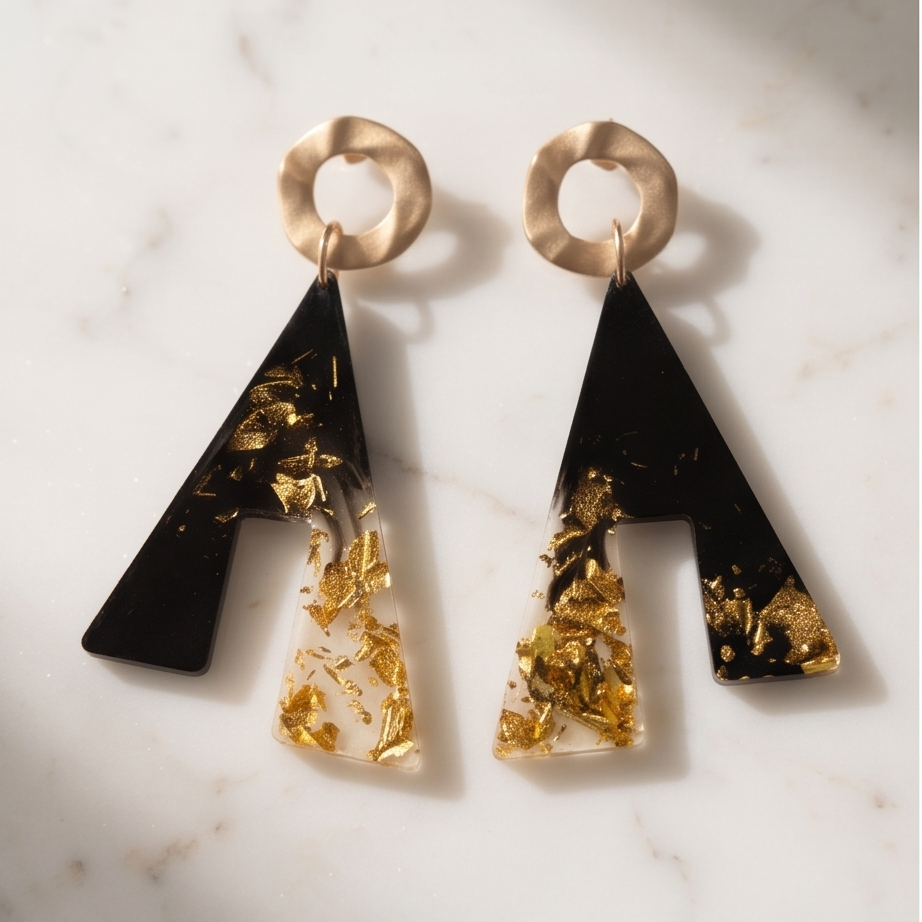 Boucles d'oreilles pendantes "black & Gold"