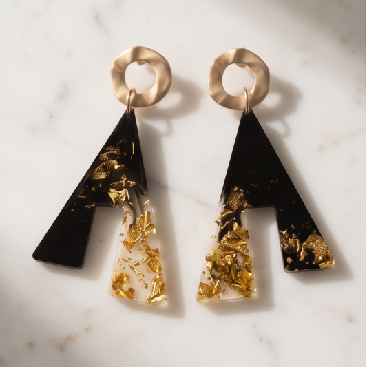 Boucles d'oreilles pendantes "black & Gold"