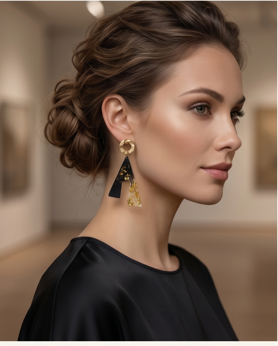 Boucles d'oreilles pendantes "black & Gold"