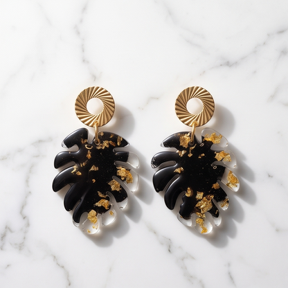 Boucles d’oreilles feuilles « black & Gold »
