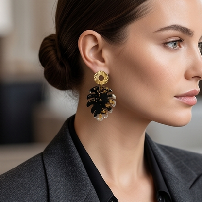 Boucles d’oreilles feuilles « black & Gold »