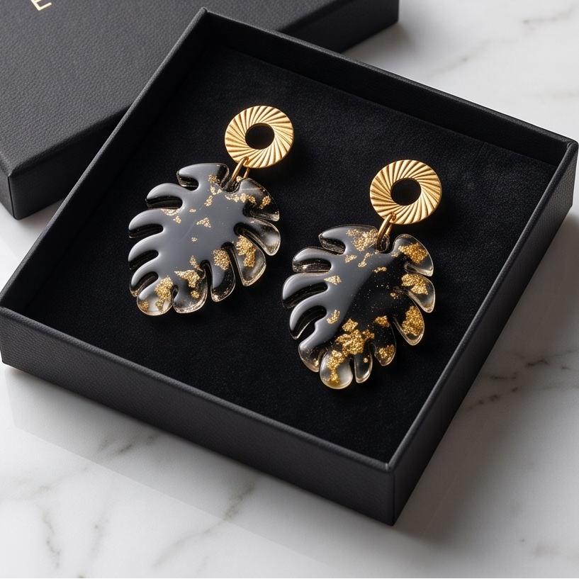 Boucles d’oreilles feuilles « black & Gold »