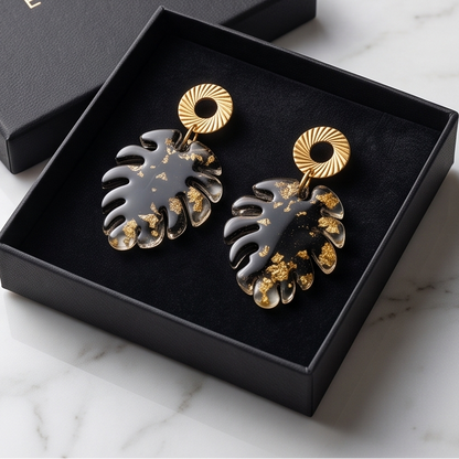 Boucles d’oreilles feuilles « black & Gold »