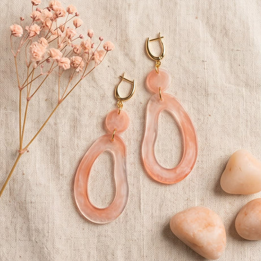 Boucles d'Oreilles Pendantes Composition Rose & Or