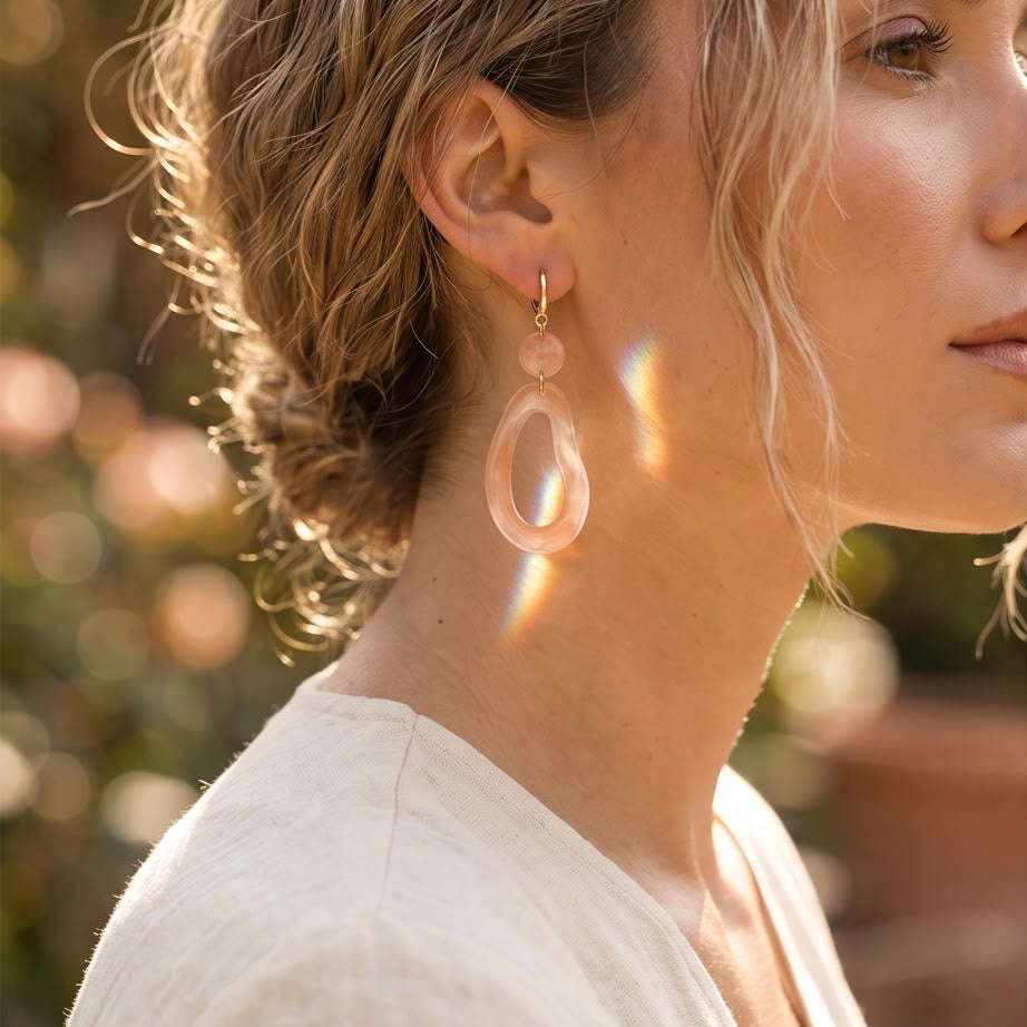 Boucles d'Oreilles Pendantes Composition Rose & Or