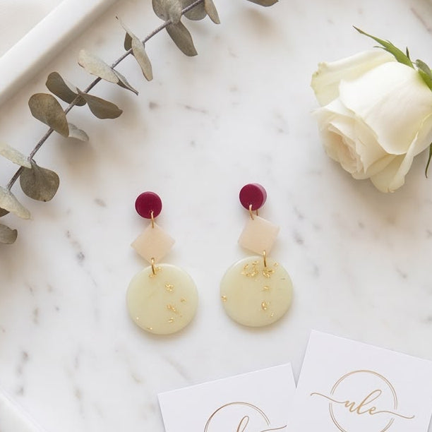 Boucles d'Oreilles Pendantes Composition Blanc & rouge