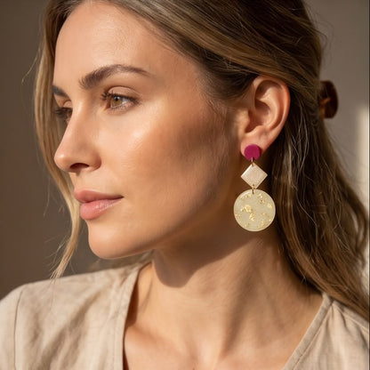 Boucles d'Oreilles Pendantes Composition Blanc & rouge