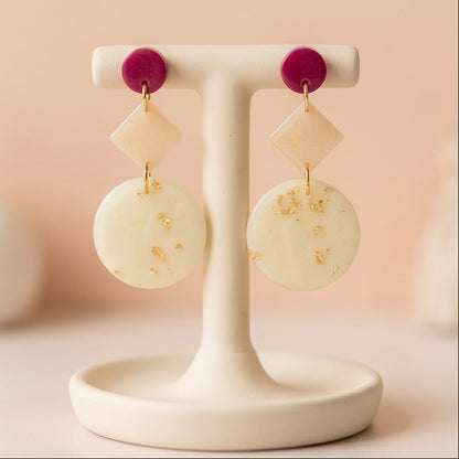 Boucles d'Oreilles Pendantes Composition Blanc & rouge