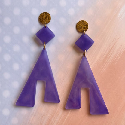 Boucles d'Oreilles Pendantes Abstrait Violette & Or