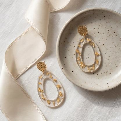 Boucles d'Oreilles Pendantes Abstrait Transparente & Or