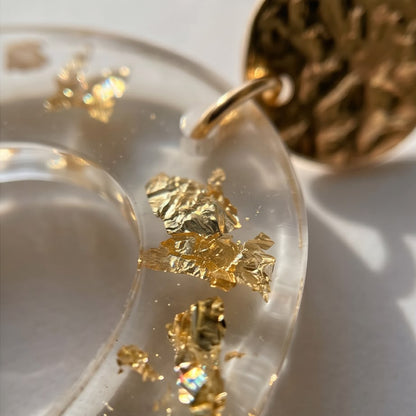 Boucles d'Oreilles Pendantes Abstrait Transparente & Or
