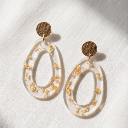 Boucles d'Oreilles Pendantes Abstrait Transparente & Or