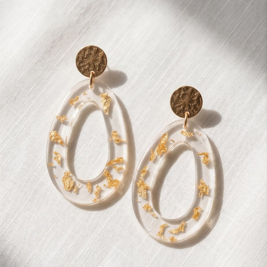 Boucles d'Oreilles Pendantes Abstrait Transparente & Or
